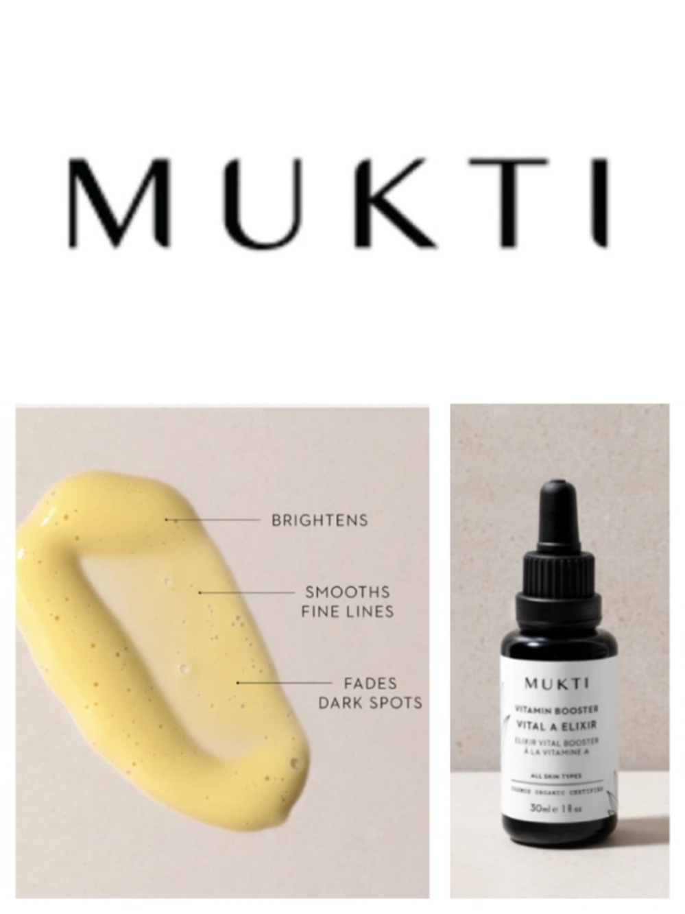 NEW!  Mukti Vitamin A Elixir
Certified Organic Retinal Serum (1 fl oz)
